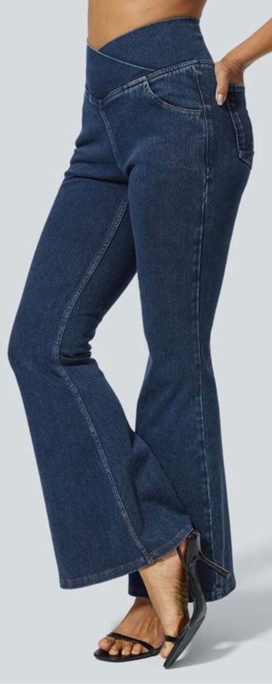 NWT Halara Flex High Waisted Crossover Pocket Washed Casual Jeans Petite L